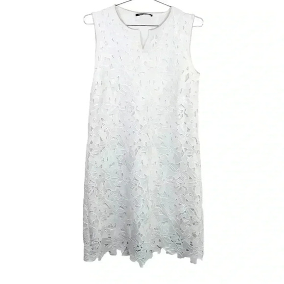 Luisa Cerano White Floral Eyelet Lace Sleeveless Sheath Dress - Picture 2 of 10